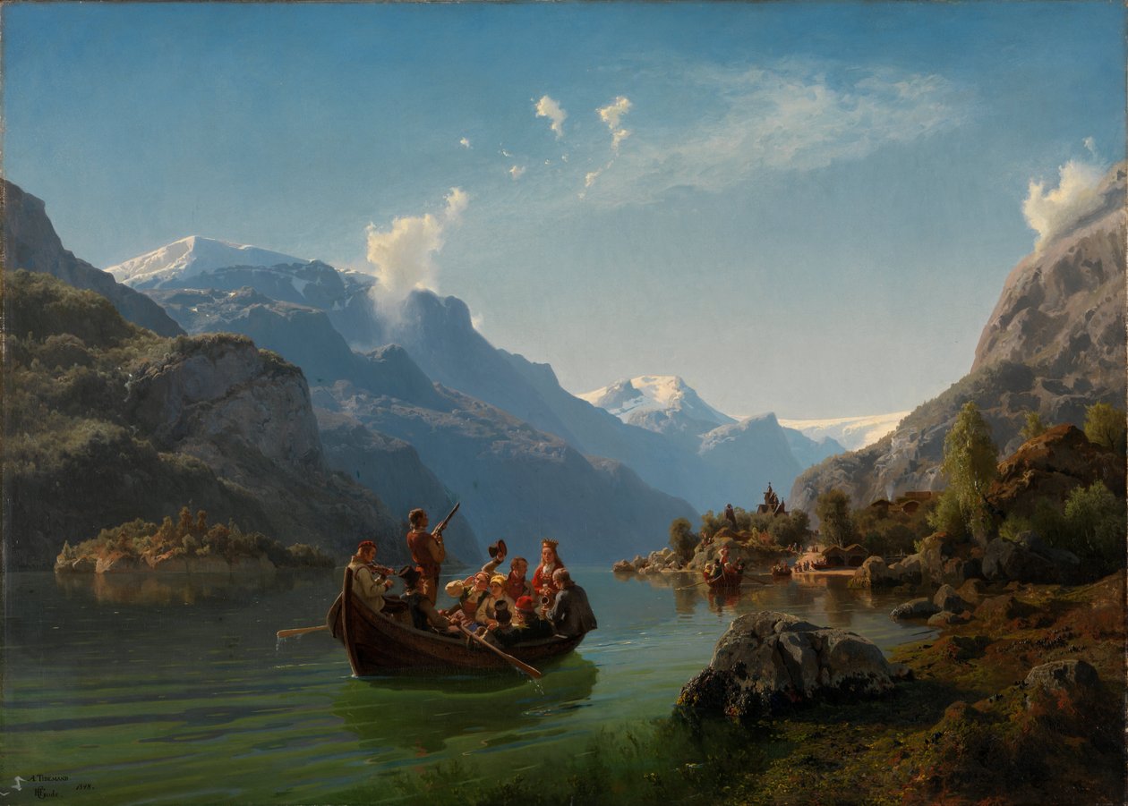 Bruidsprocessie op de Hardanger door Adolph Tidemand