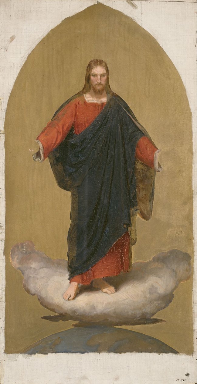 Christus auf dem Globus. Skizze für ein Altarbild door Adolph Tidemand