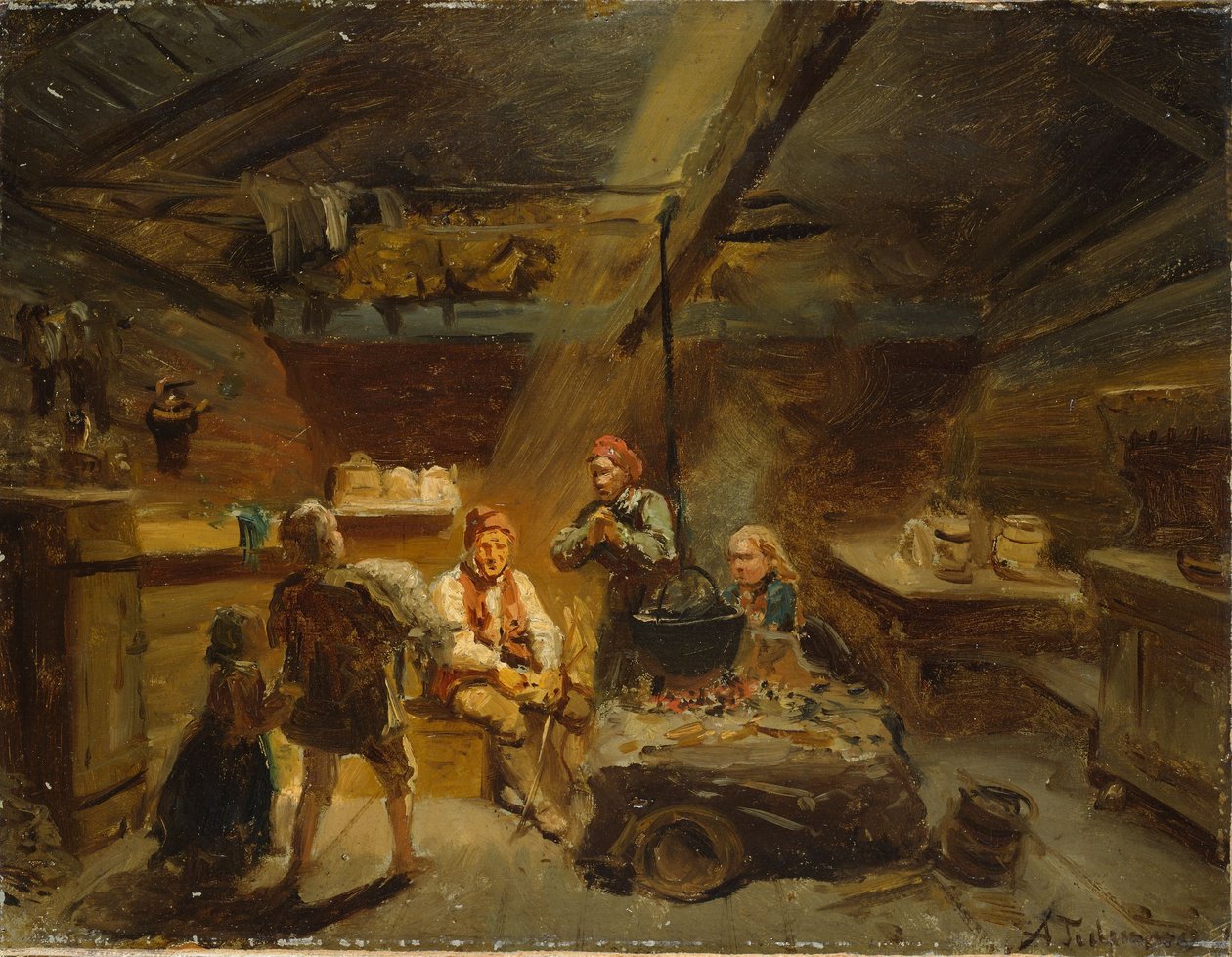 Een jongen die een ziek lam mee naar huis neemt door Adolph Tidemand