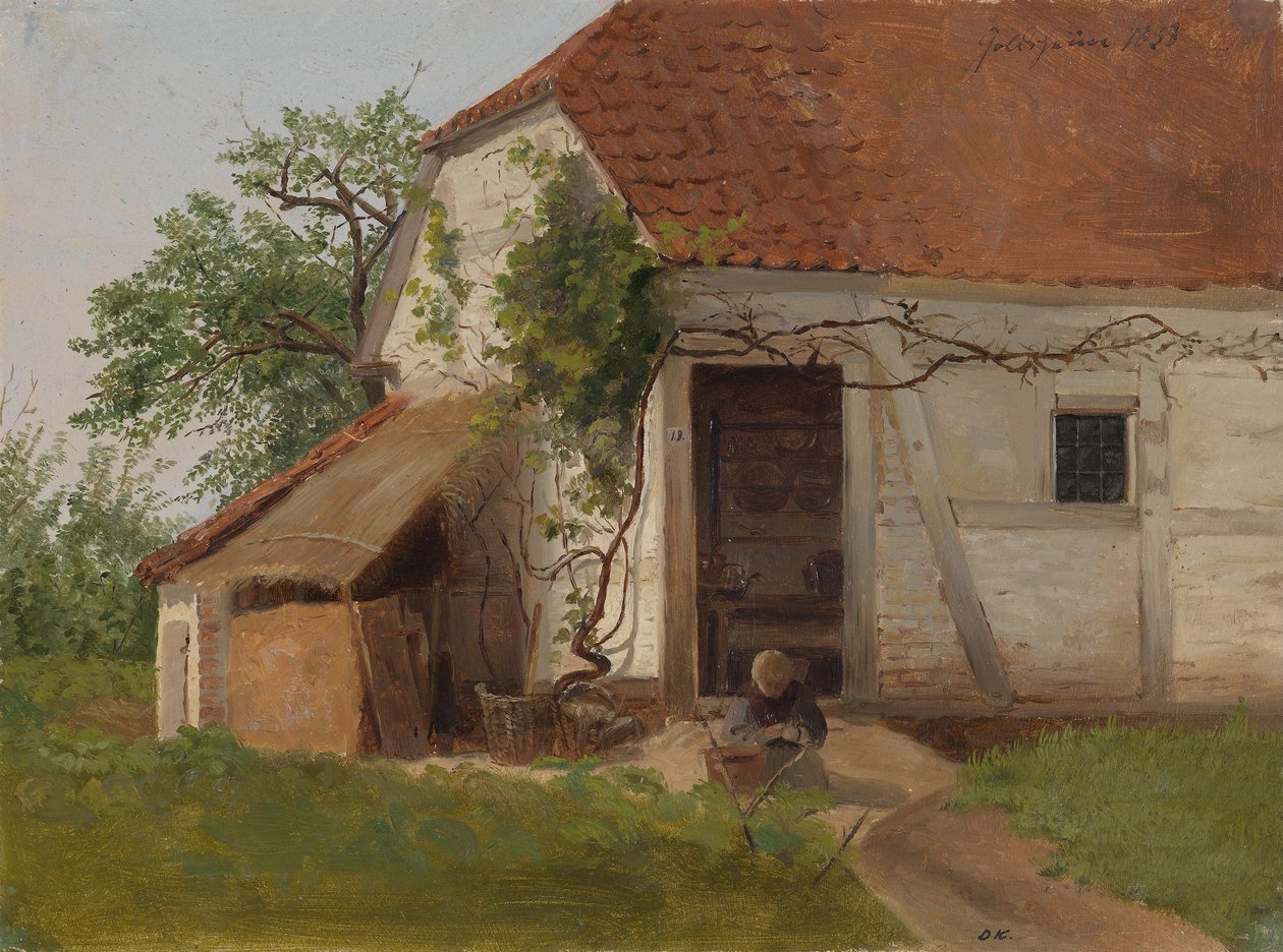Boerderij in Goldsheim door Adolph Tidemand