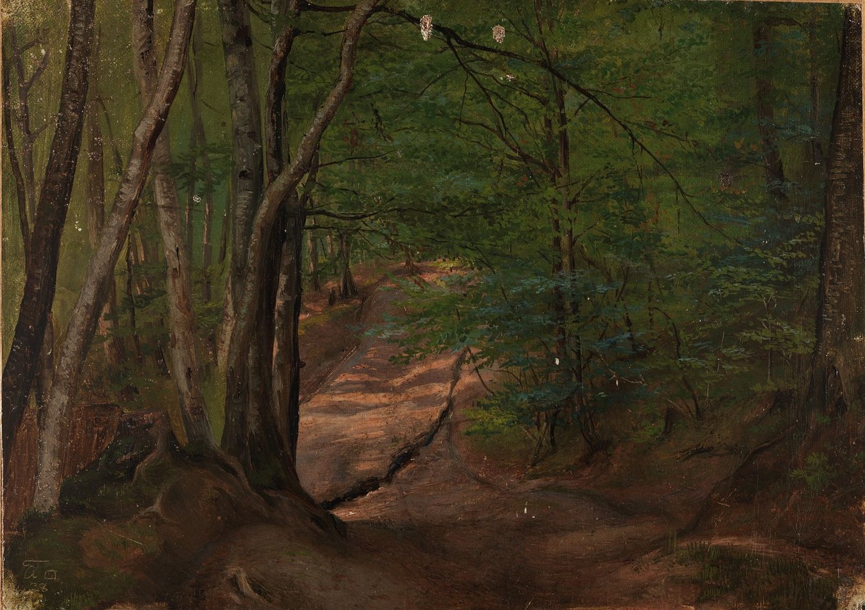 Weg in het bos door Adolph Tidemand