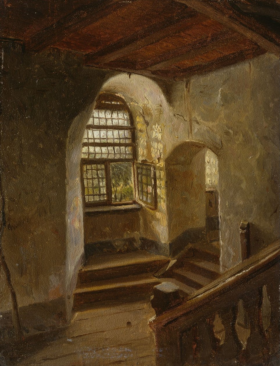Trap in een kasteel aan de Rijn door Adolph Tidemand