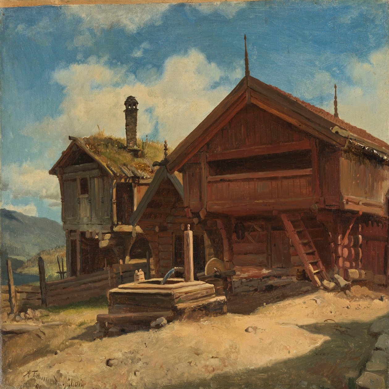 De boerderij Gulsvik in Hallingdal door Adolph Tidemand