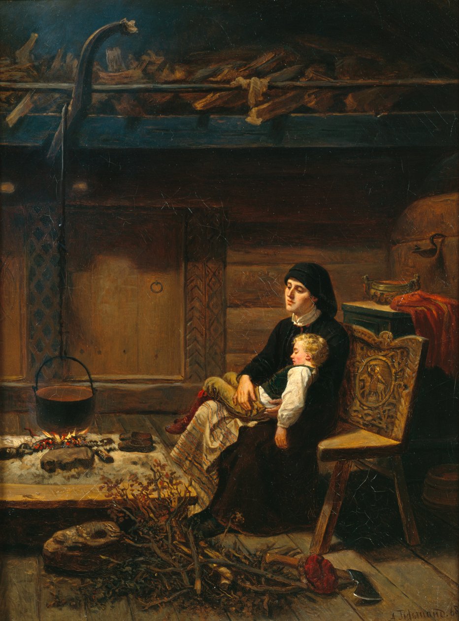 De weduwe en haar zoon door Adolph Tidemand