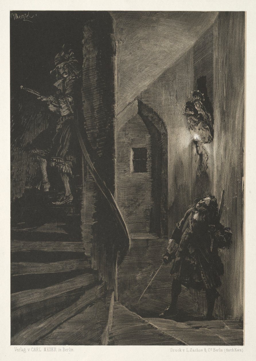 Essay over Steen met Penseel en Schraper: Achtervolging op de Kronkelende Trap door Adolph Menzel