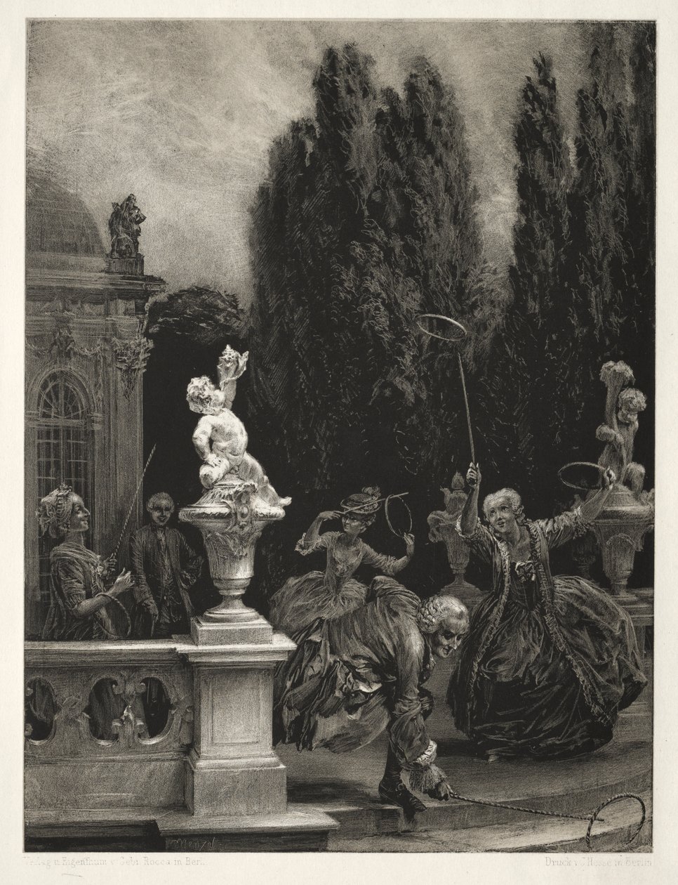 Essay over Steen met Penseel en Schraper: Spelen met Hoepels op het Kasteelterras door Adolph Menzel