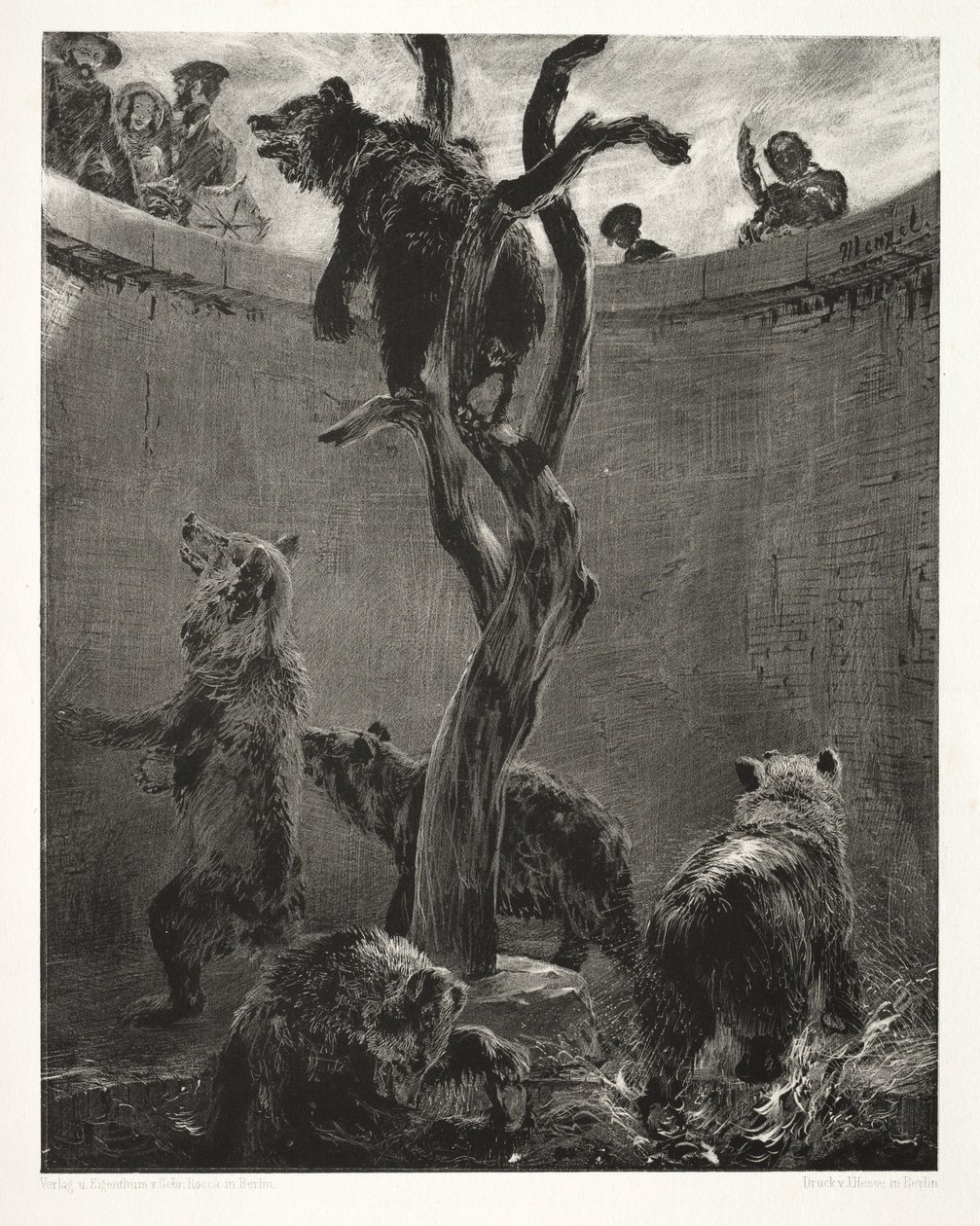 Essay on Stone with Brush and Scraper: De Berenkuil door Adolph Menzel