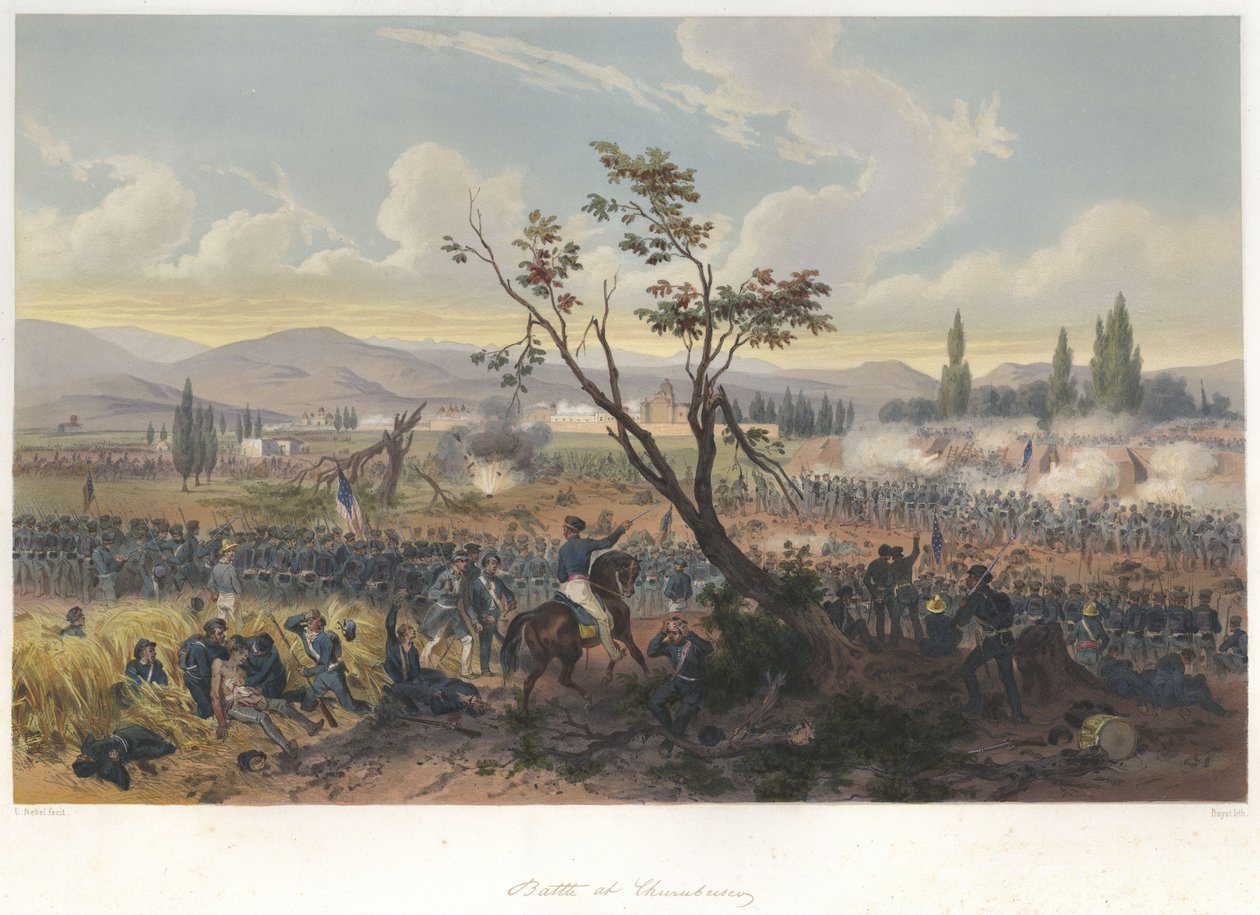 Slag bij Churubusco (20 augustus 1847) in de Mexicaans-Amerikaanse Oorlog door Adolphe Jean Baptiste Bayot