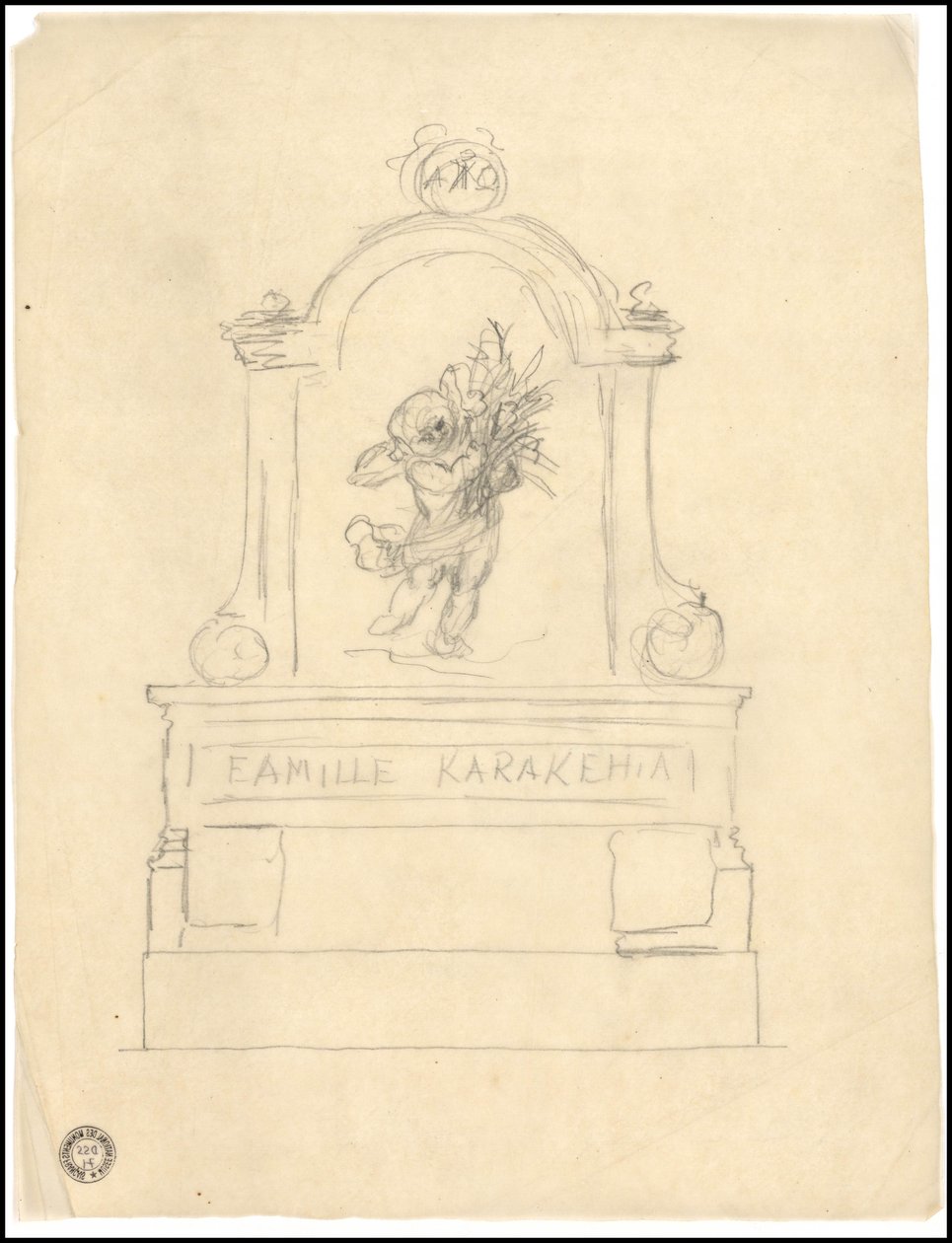 Schets van een graf voor de familie Karakehia op de begraafplaats Père Lachaise in Parijs door Adolphe Victor Geoffroy Dechaume