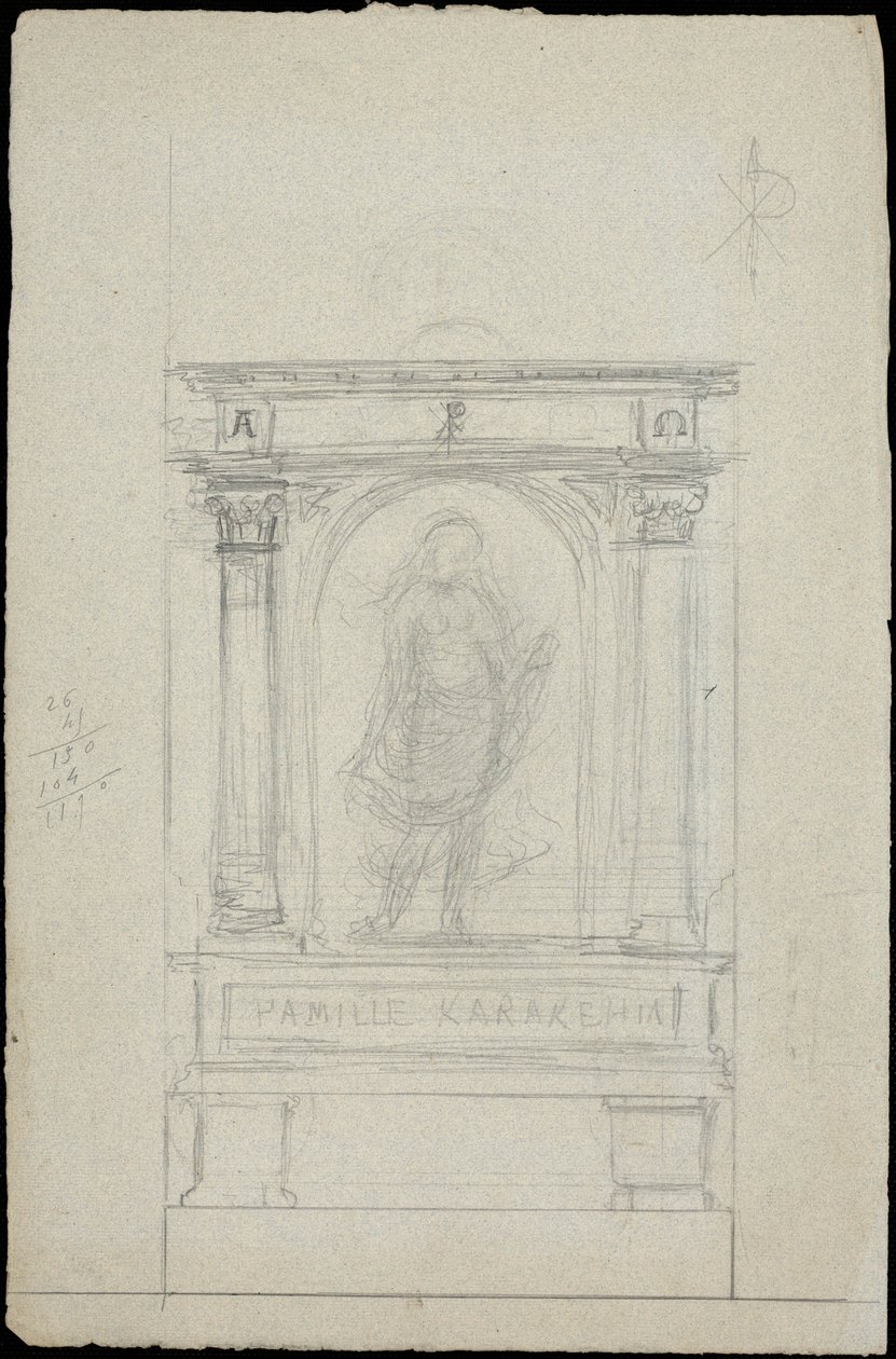 Schets van een graf voor de familie Karakehia op de begraafplaats Père Lachaise in Parijs door Adolphe Victor Geoffroy Dechaume