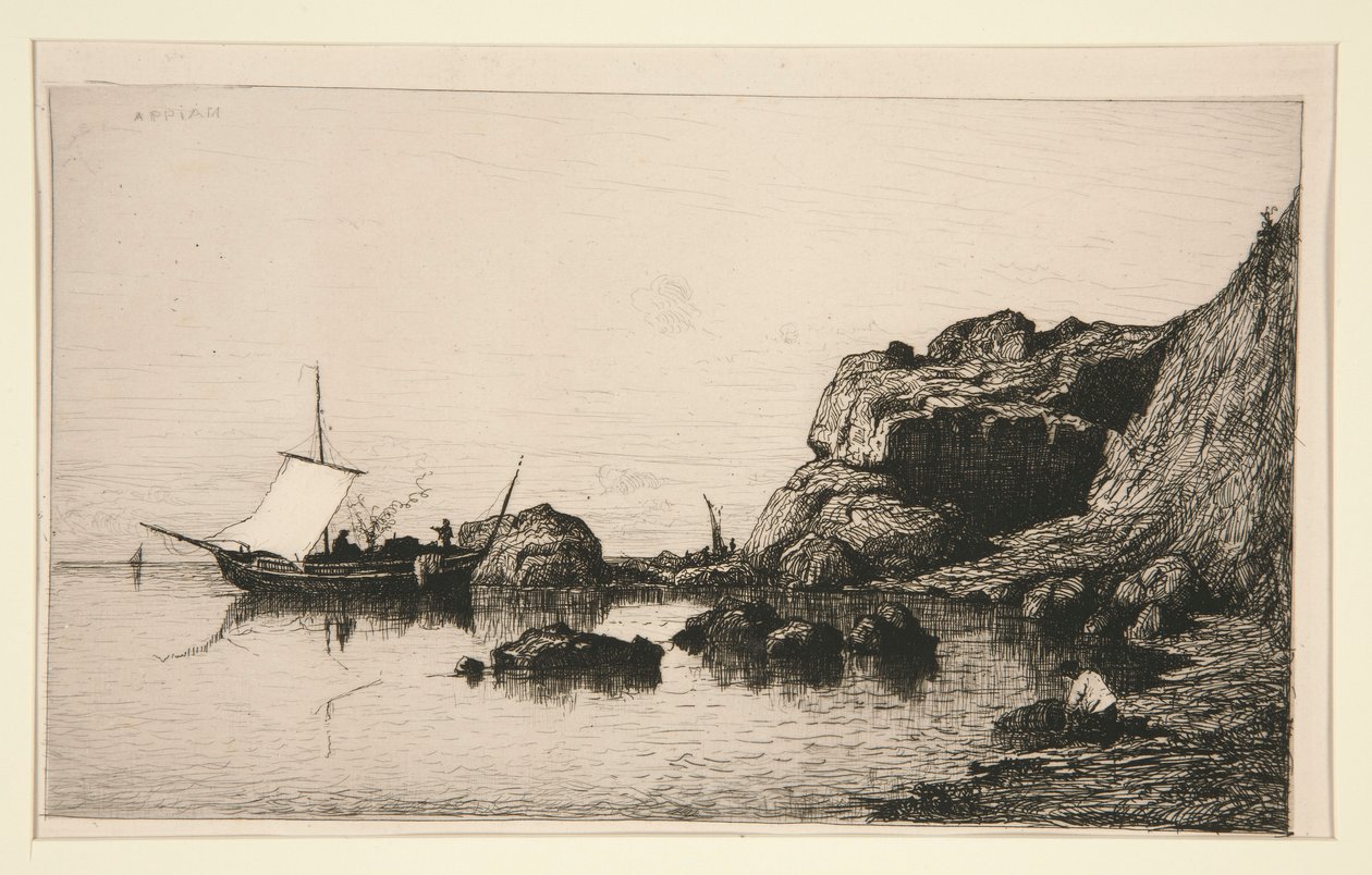 Vissersboot die aanlegt bij de rotsen van Collioure (Pyreneeën Orientales) door Adolphe Appian