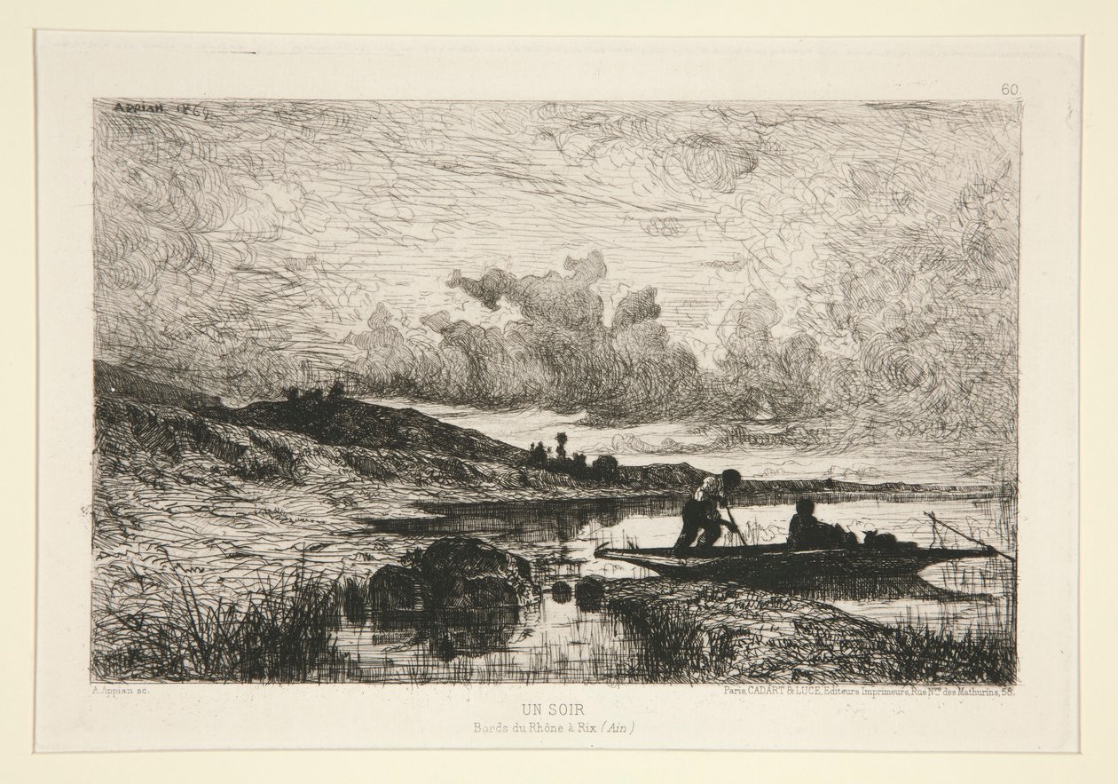 Een Avond, Oevers van de Rhône bij Rix door Adolphe Appian