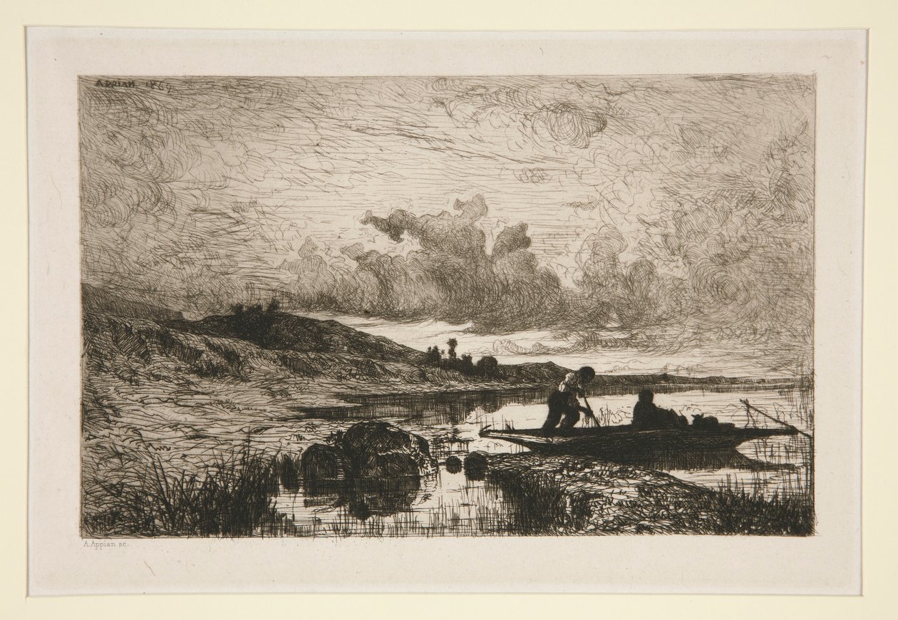 Een avond, oevers van de Rhône bij Rix door Adolphe Appian