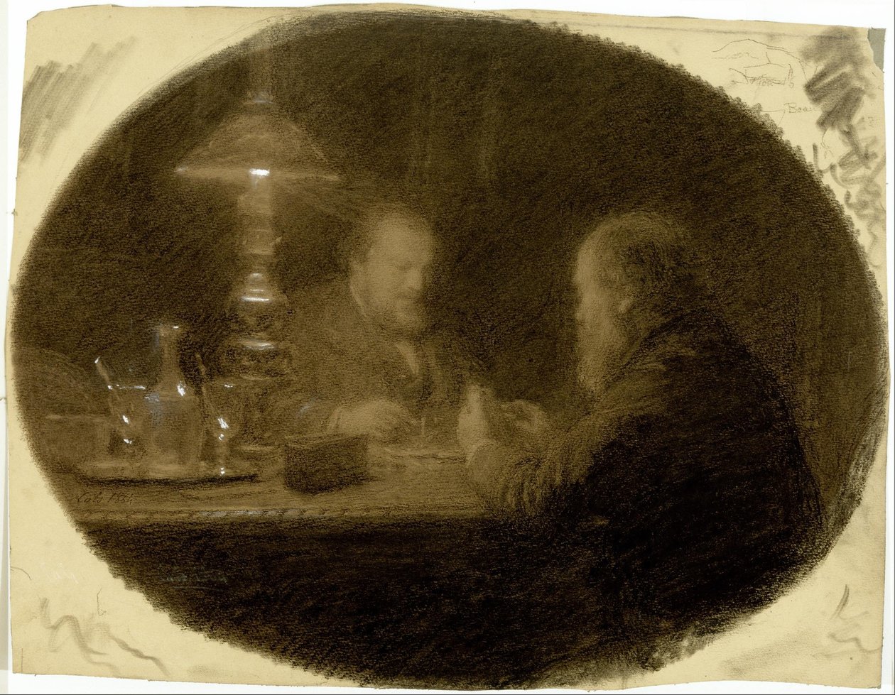 Twee vrienden rond de tafel door Adolphe Felix Cals