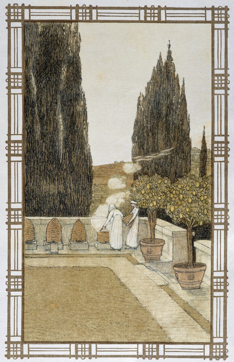 Het leven van bijen: De rook van bijenkorven - Tekening door A. Giraudon door Adolphe Giraudon