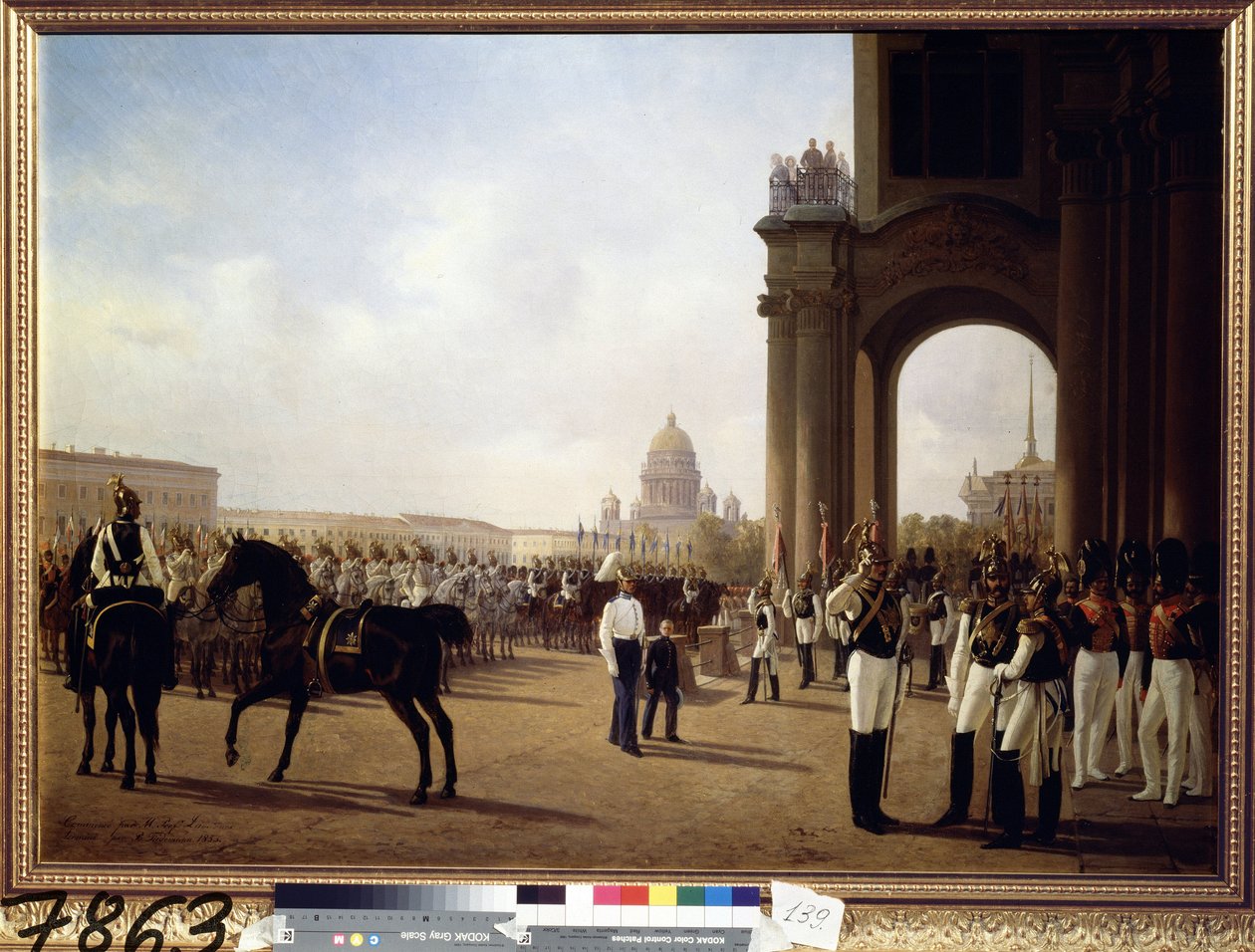 Militaire parade op het Paleisplein in Sint-Petersburg door Adolphe Ladurner