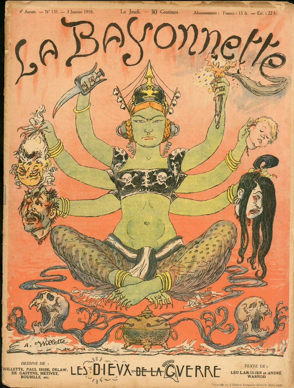 Omslag van "La Baionnette", Satirisch in Kleuren door Adolphe Leon Willette