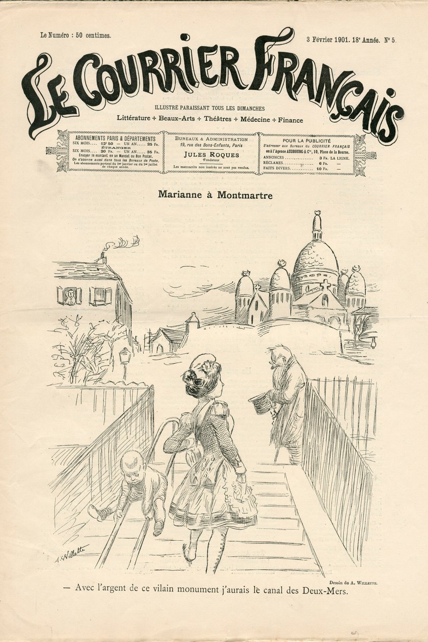Omslag van Le Courrier français, nummer 5, Satirique in N & B door Adolphe Leon Willette