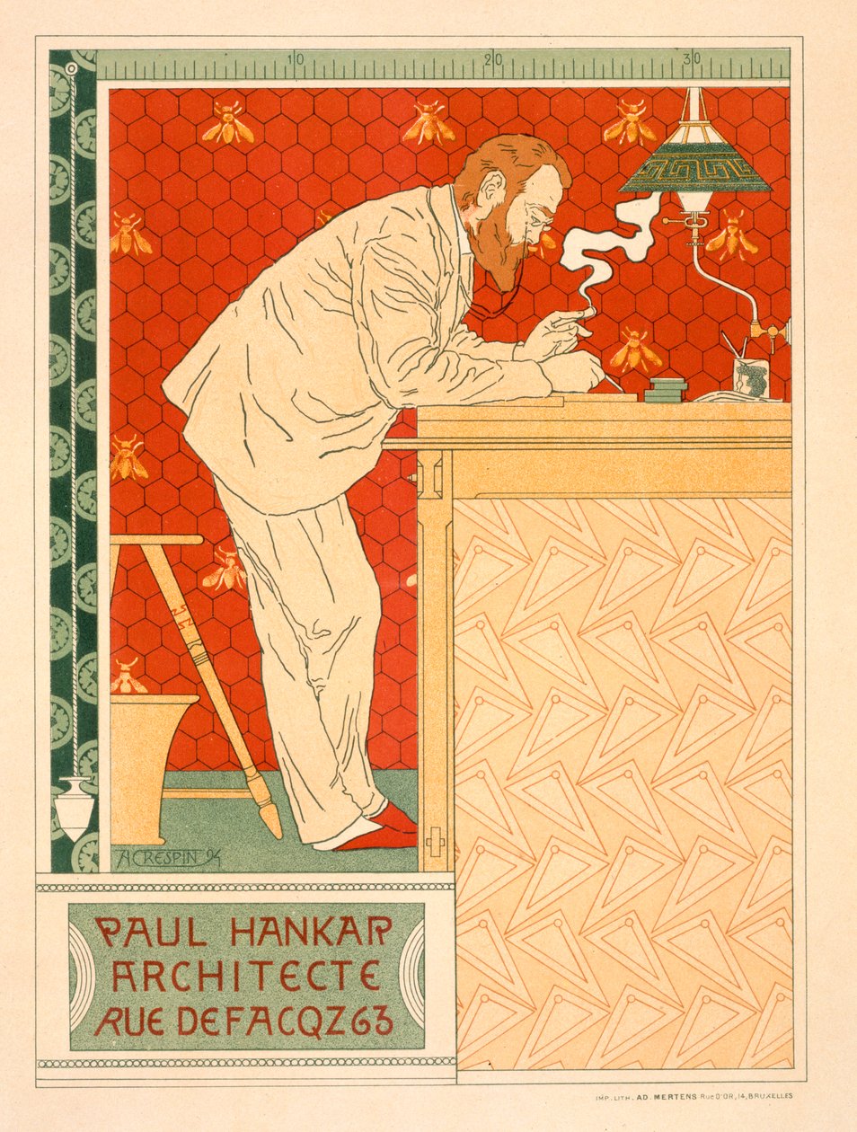 Reproductie van een poster die de architectenpraktijk van Paul Hankar adverteert, 1894 door Adolphe Louis Charles Crespin