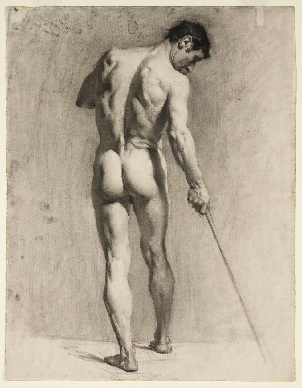 Levensstudie van een mannelijk naakt met een stok, c.1910-12 door Adolphe Valette