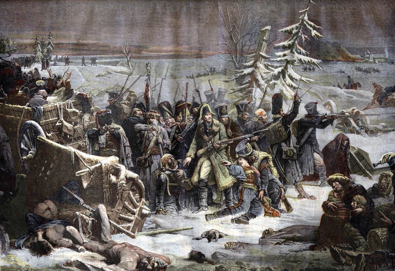 Maarschalk Michel Ney (1769-1815) teruggetrokken uit Rusland in 1812. Gravure naar Yvon