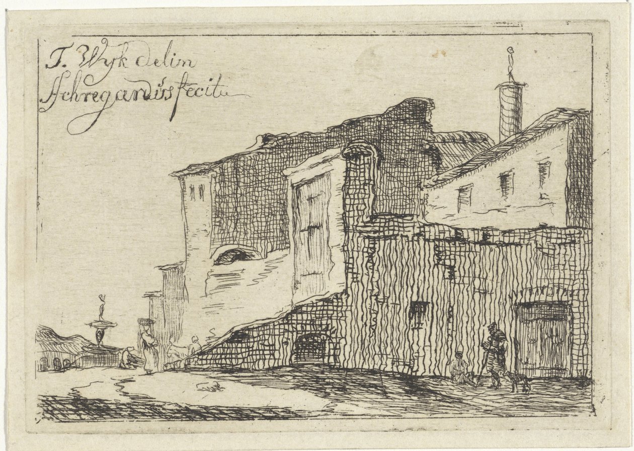 Gezicht op een Italiaanse stad of dorp door Adriaan Schregardus