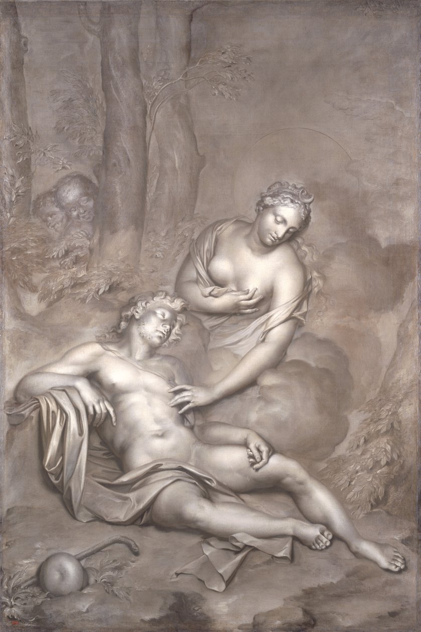 Luna (Diana) bezoekt de slapende Endymion door Adriaan van der Werff