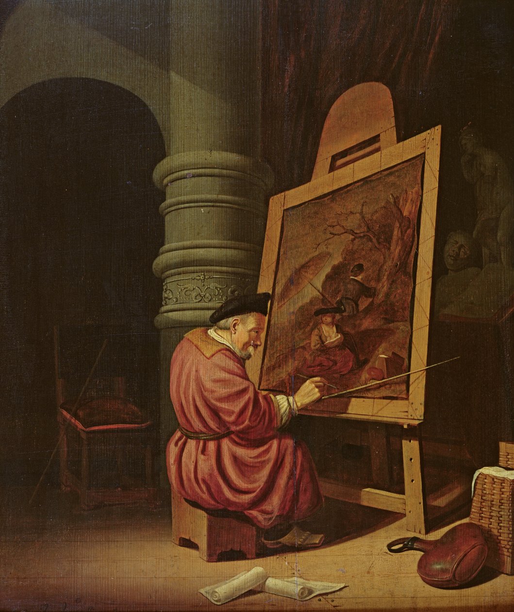 Interieur van een atelier of, Een schilder in zijn atelier, 1649 door Adriaen van Gaesbeeck