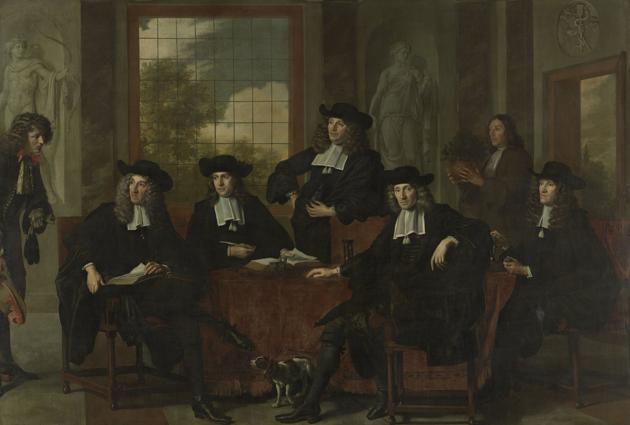 De superintendenten van het Collegium Medicum in Amsterdam, 1683 door Adriaen Backer