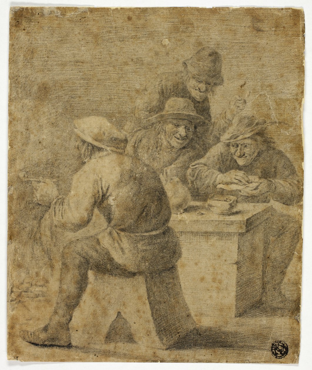 Vier boeren aan tafel door Adriaen Brouwer