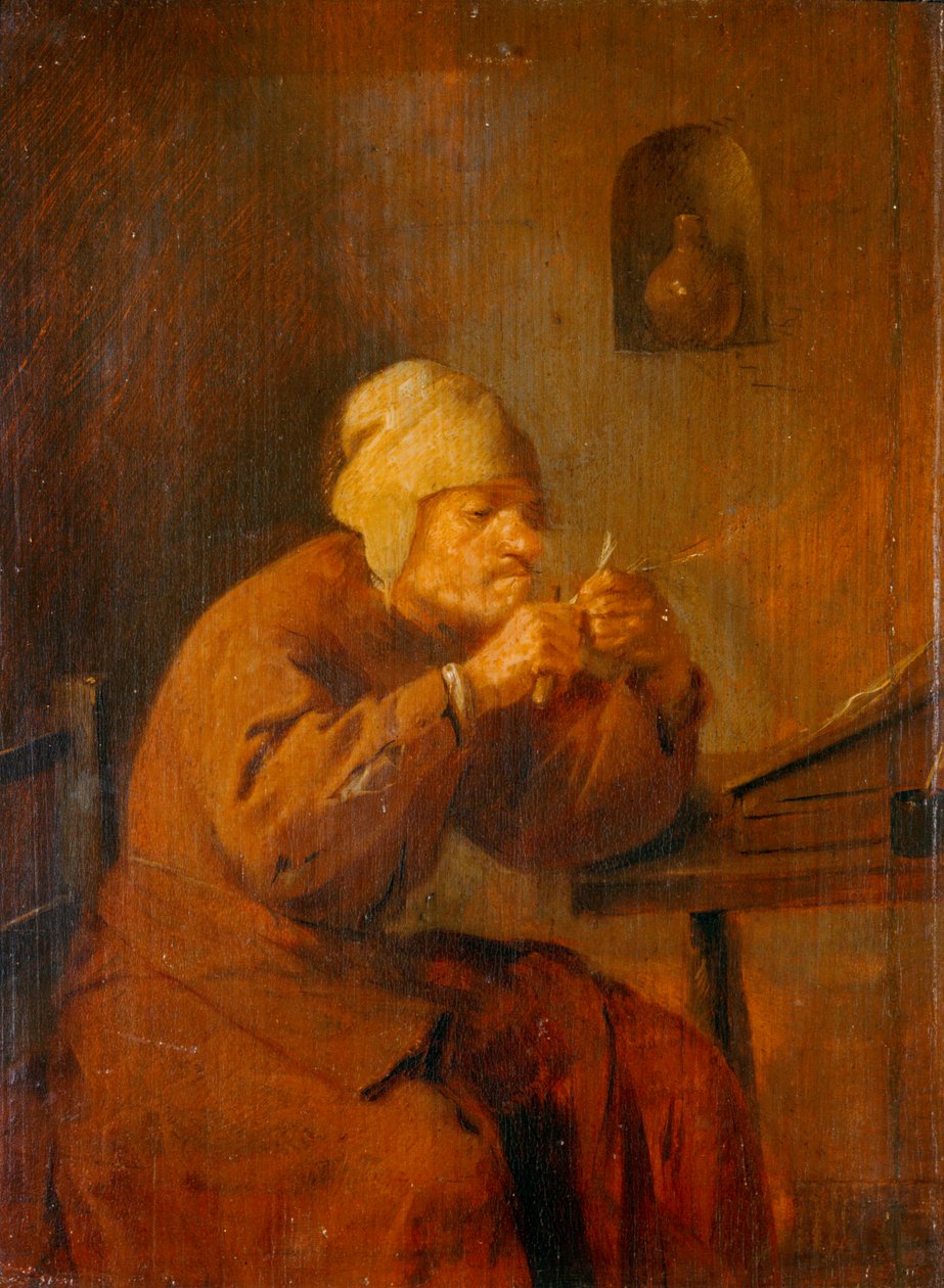 Le tailleur de plumes - de ganzenveer-slijper ... door Adriaen Brouwer