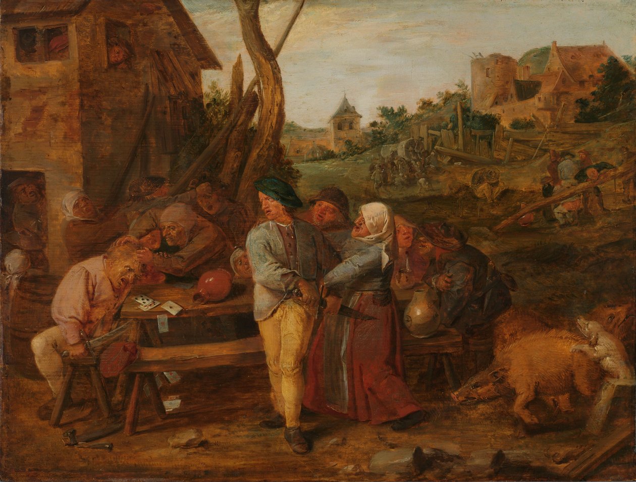 Boerenvechtpartij door Adriaen Brouwer