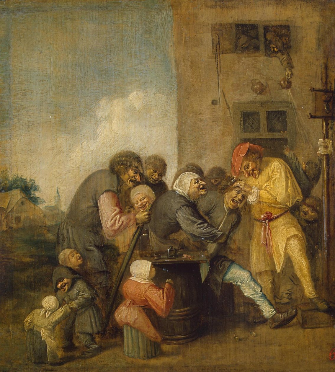 Village Charlatan (De operatie voor steen in het hoofd) door Adriaen Brouwer
