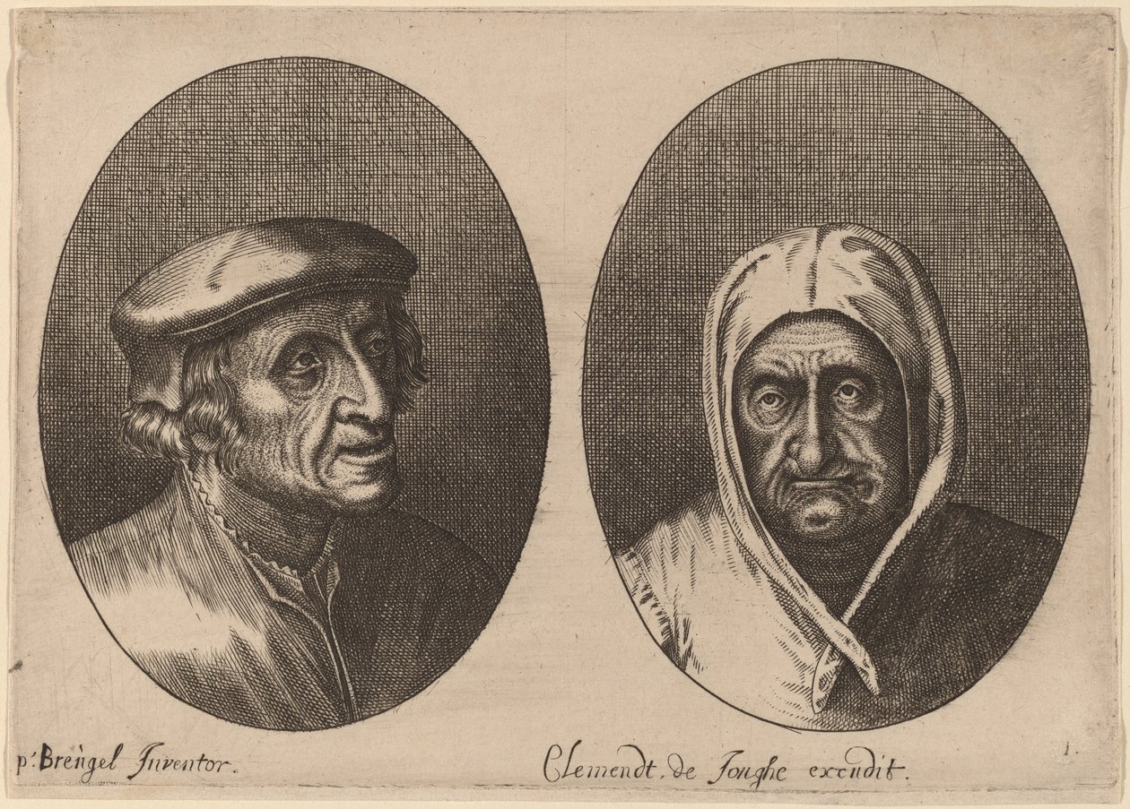 Hoofden van een boerenman en -vrouw door Adriaen Brouwer after Pieter Bruegel the Elder