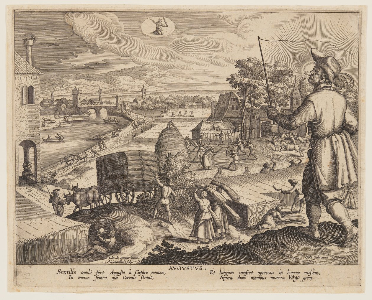 Augustus, van Twaalf Maanden door Adriaen Collaert