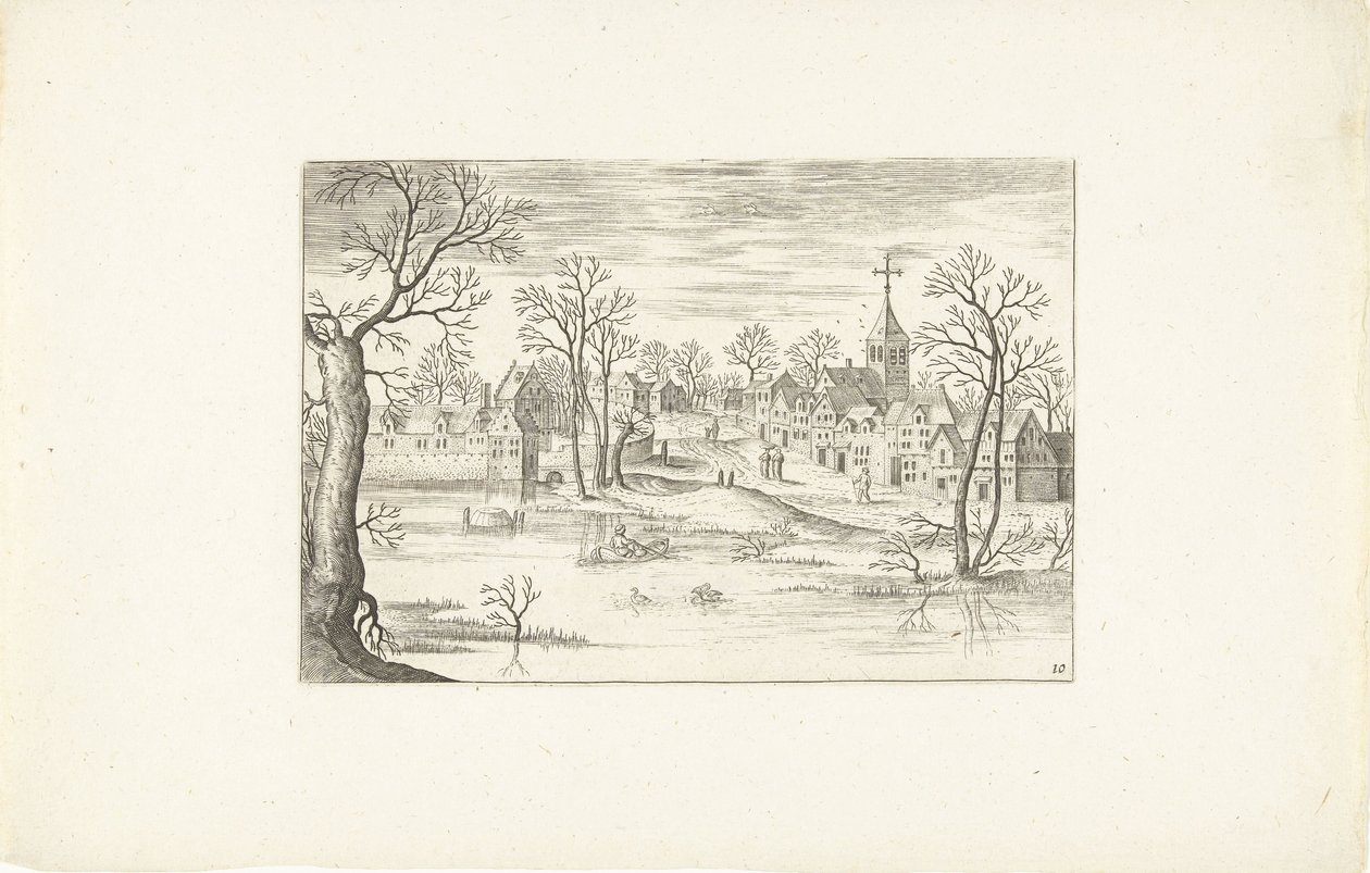 Landschap een vijver door Adriaen Collaert