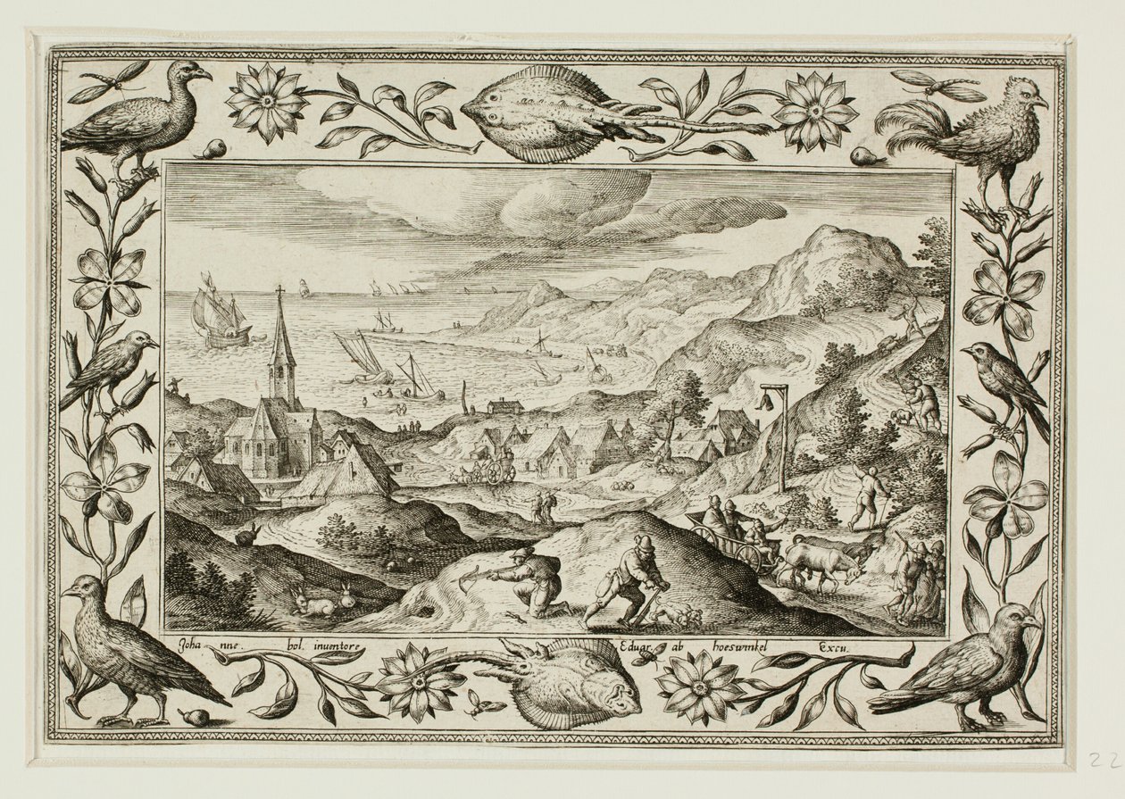 Konijnenjacht, uit Landschappen met scènes uit het Oude en Nieuwe Testament en Jachtscènes door Adriaen Collaert