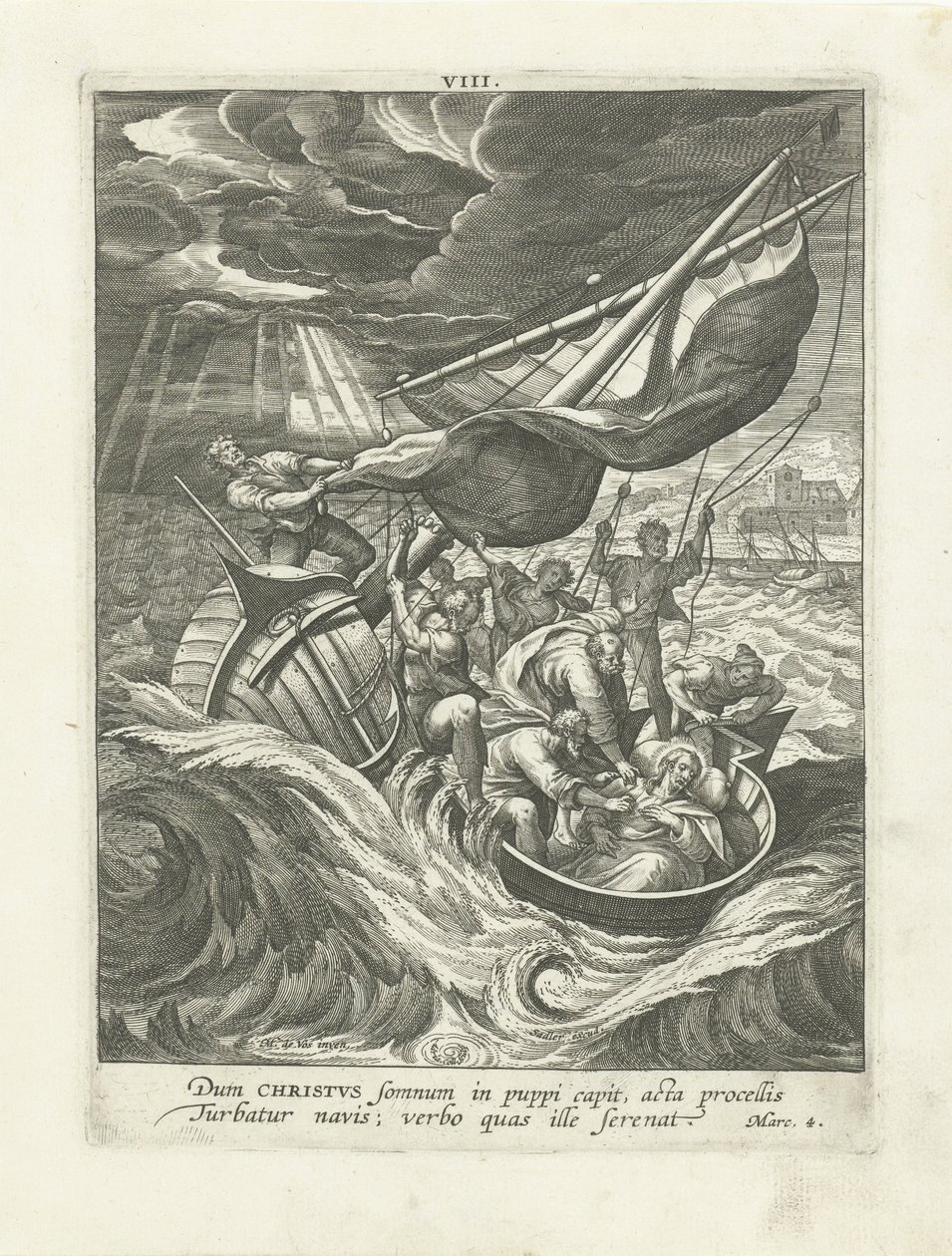 Storm op het Meer van Galilea door Adriaen Collaert