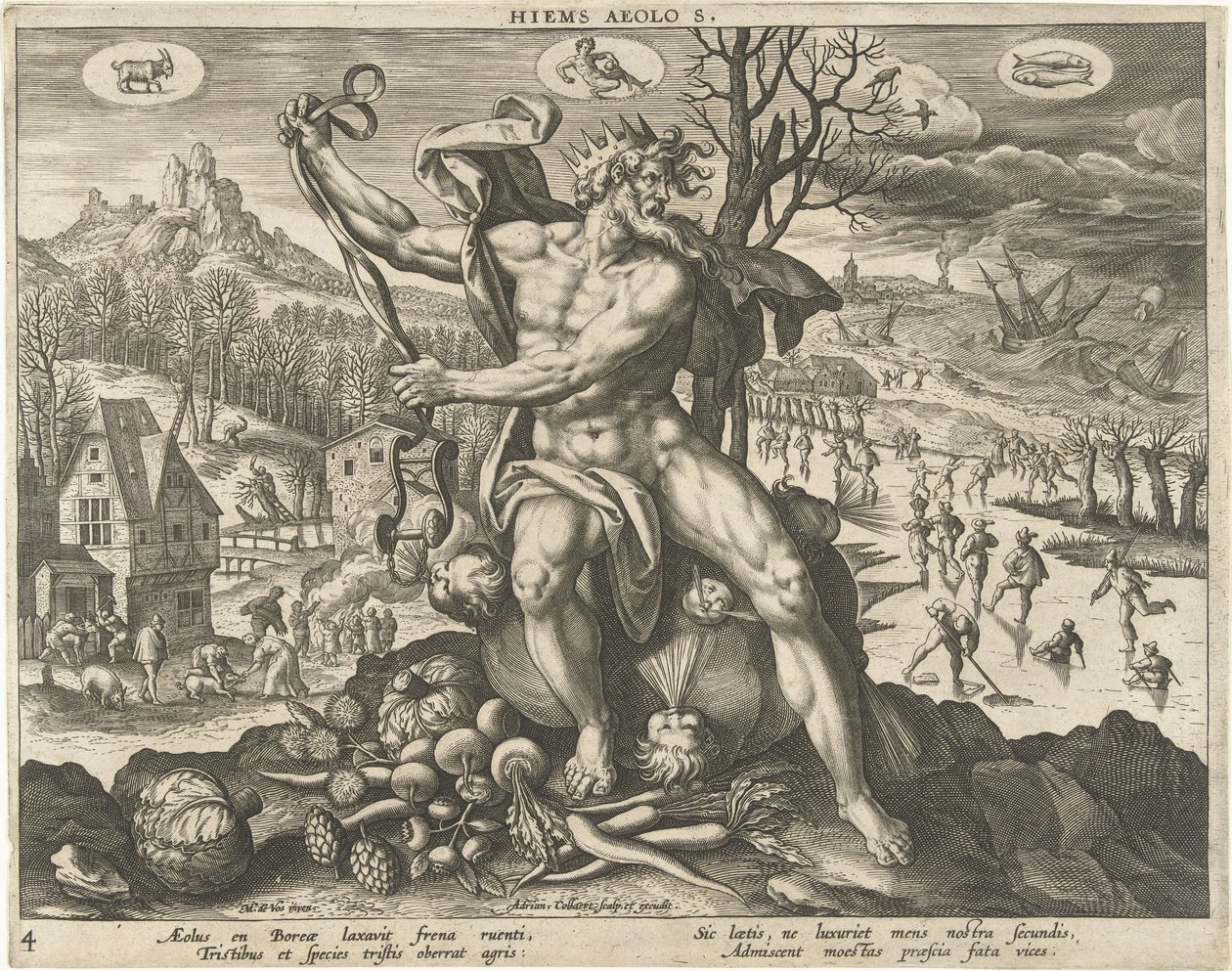 Winter Hiems Aeolo s. (titel op object) De vier seizoenen (serie titel) door Adriaen Collaert