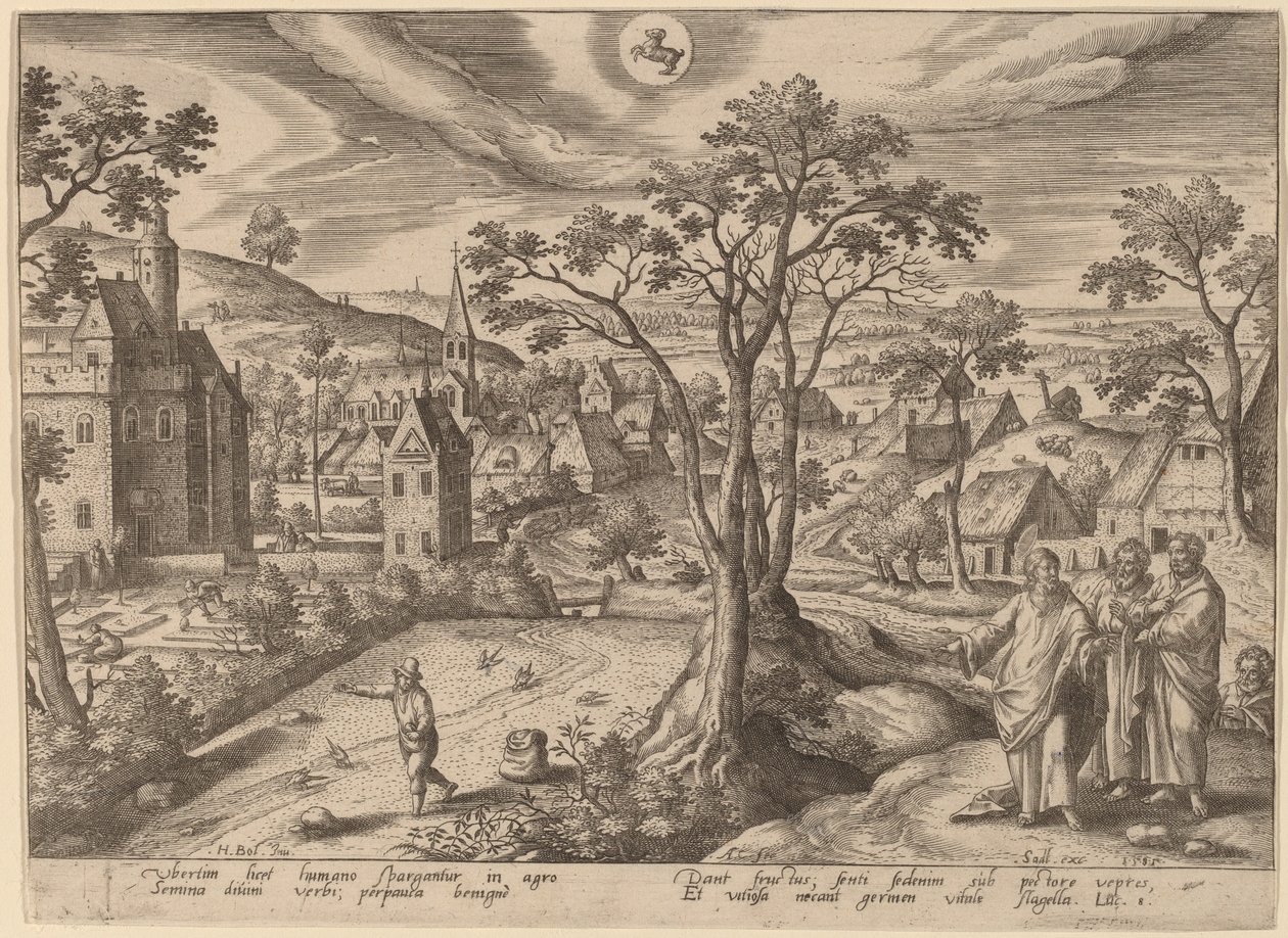 De gelijkenis van de zaaier door Adriaen Collaert after Hans Bol