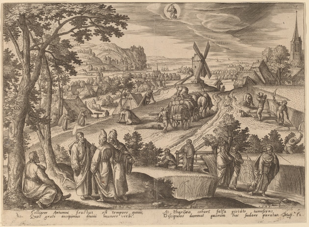 Het Plukken van Korenaren op Sabbat door Adriaen Collaert after Hans Bol