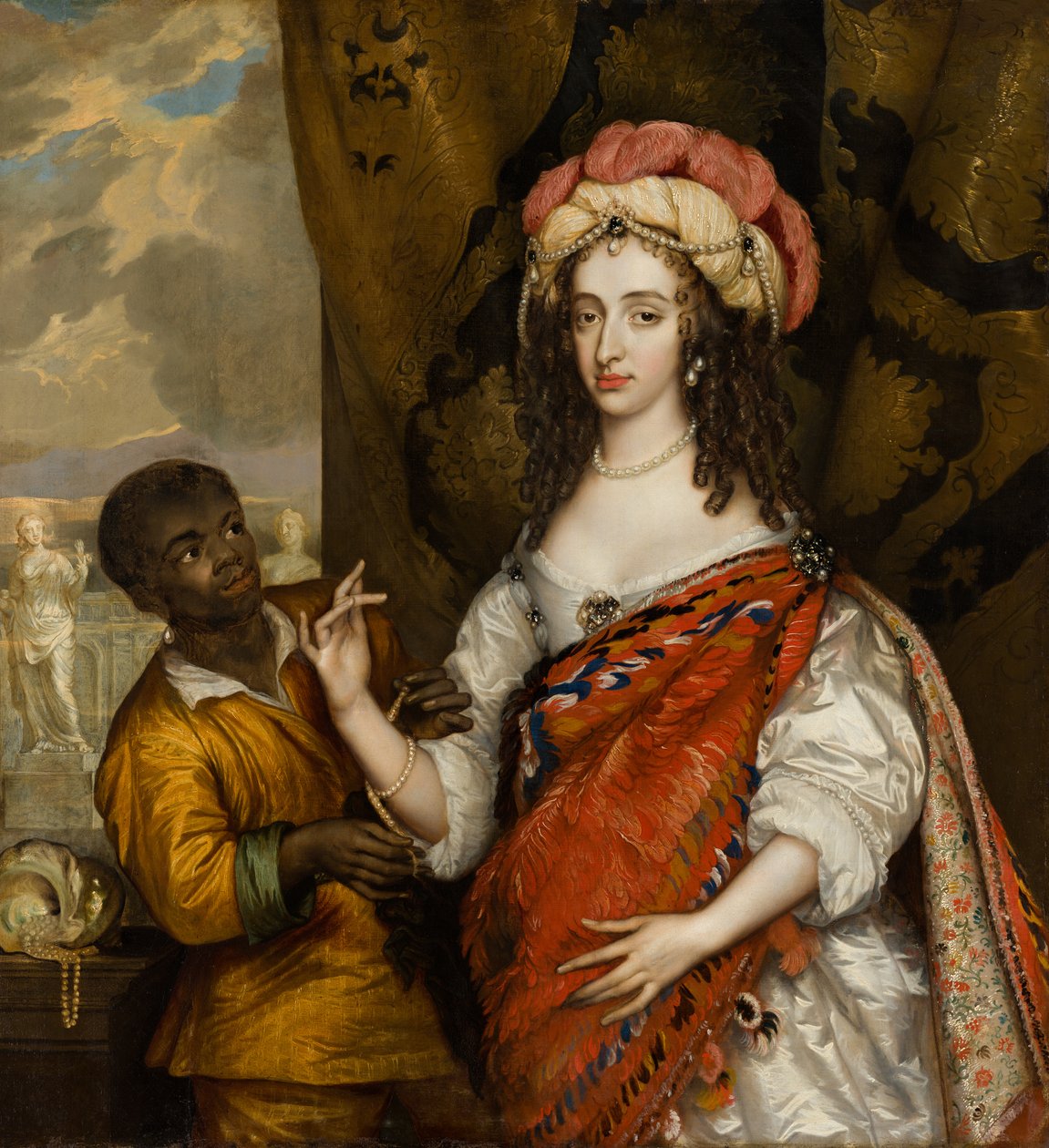 Postuum portret van Mary I Stuart (1631–1660) met een bediende door Adriaen Hanneman