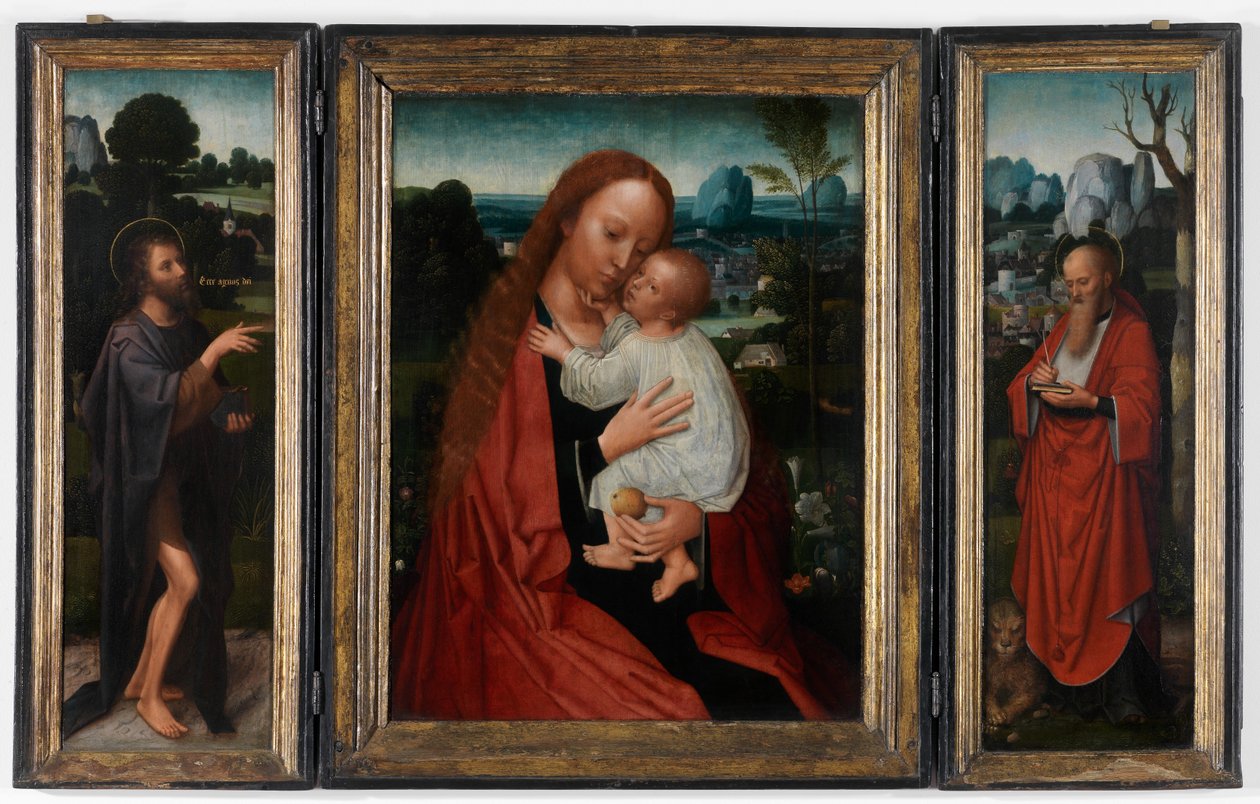 Madonna met Johannes de Doper en Sint Hiëronymus door Adriaen Isenbrandt or Isenbrant