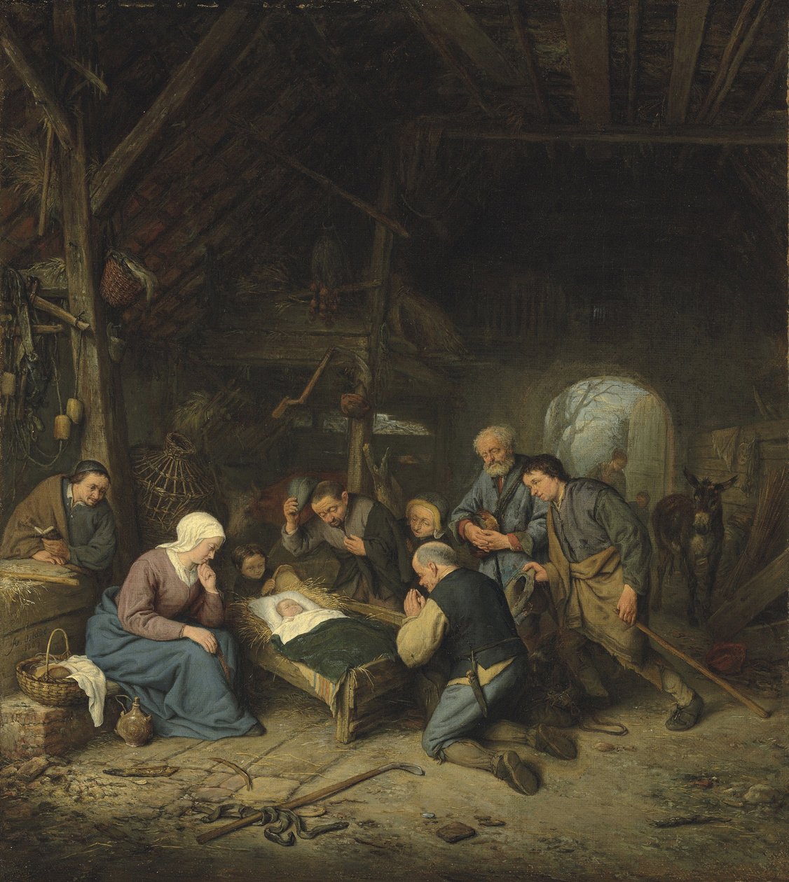 De aanbidding van de herders door Adriaen Jansz. van Ostade