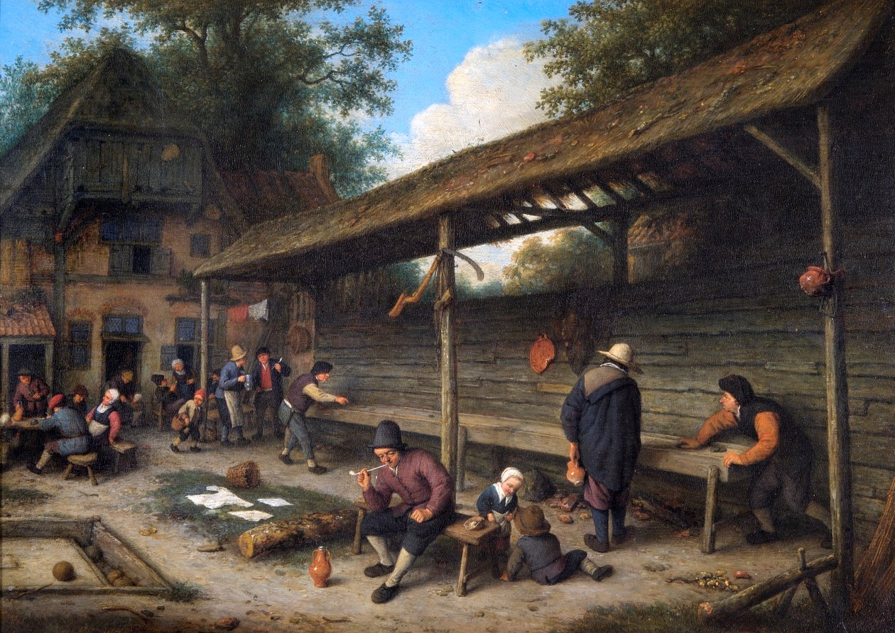 Binnenplaats van een Herberg met een Potspel door Adriaen Jansz. van Ostade
