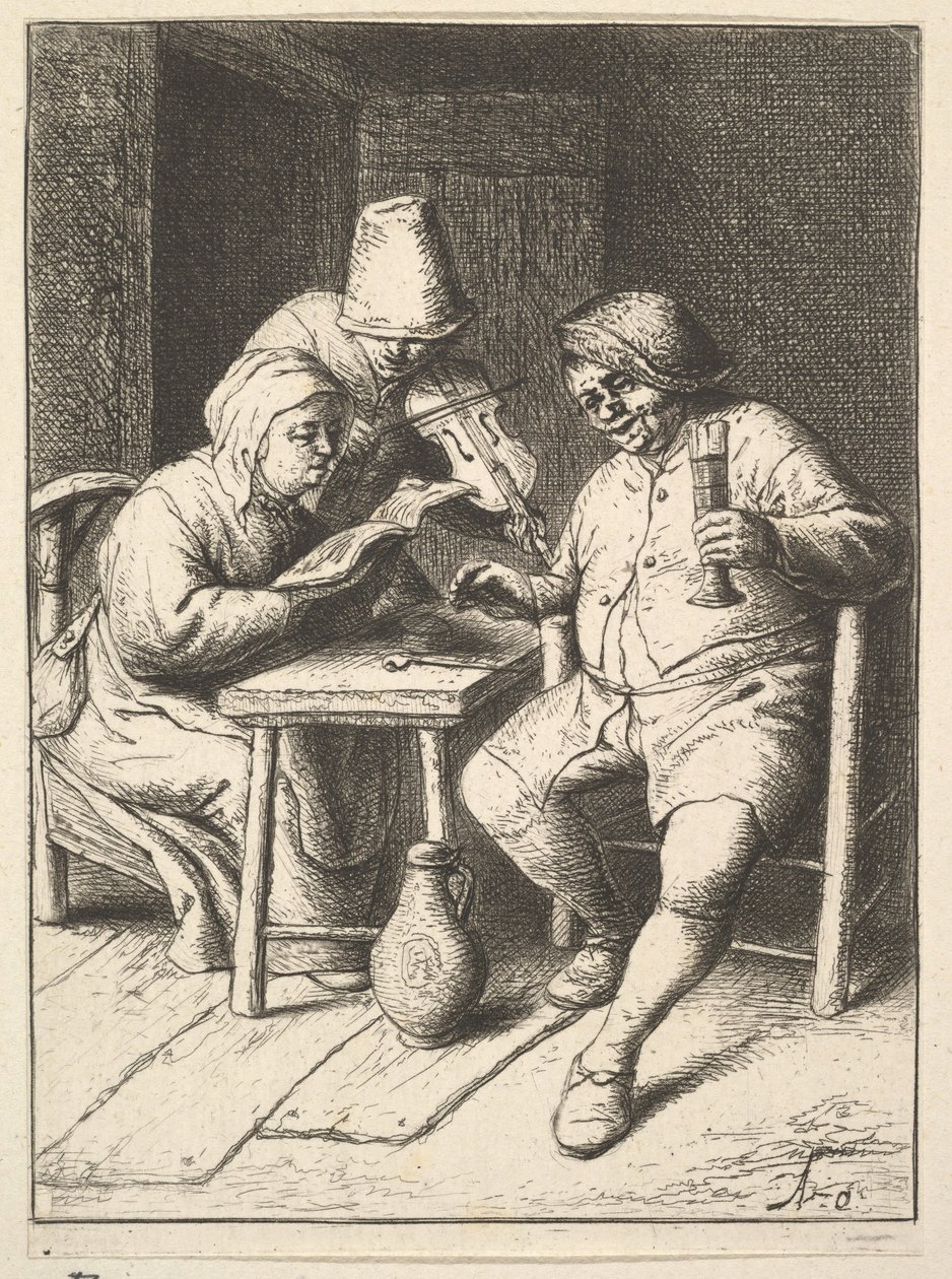 Zingend paar en viool, 1610-85 door Adriaen Jansz. van Ostade