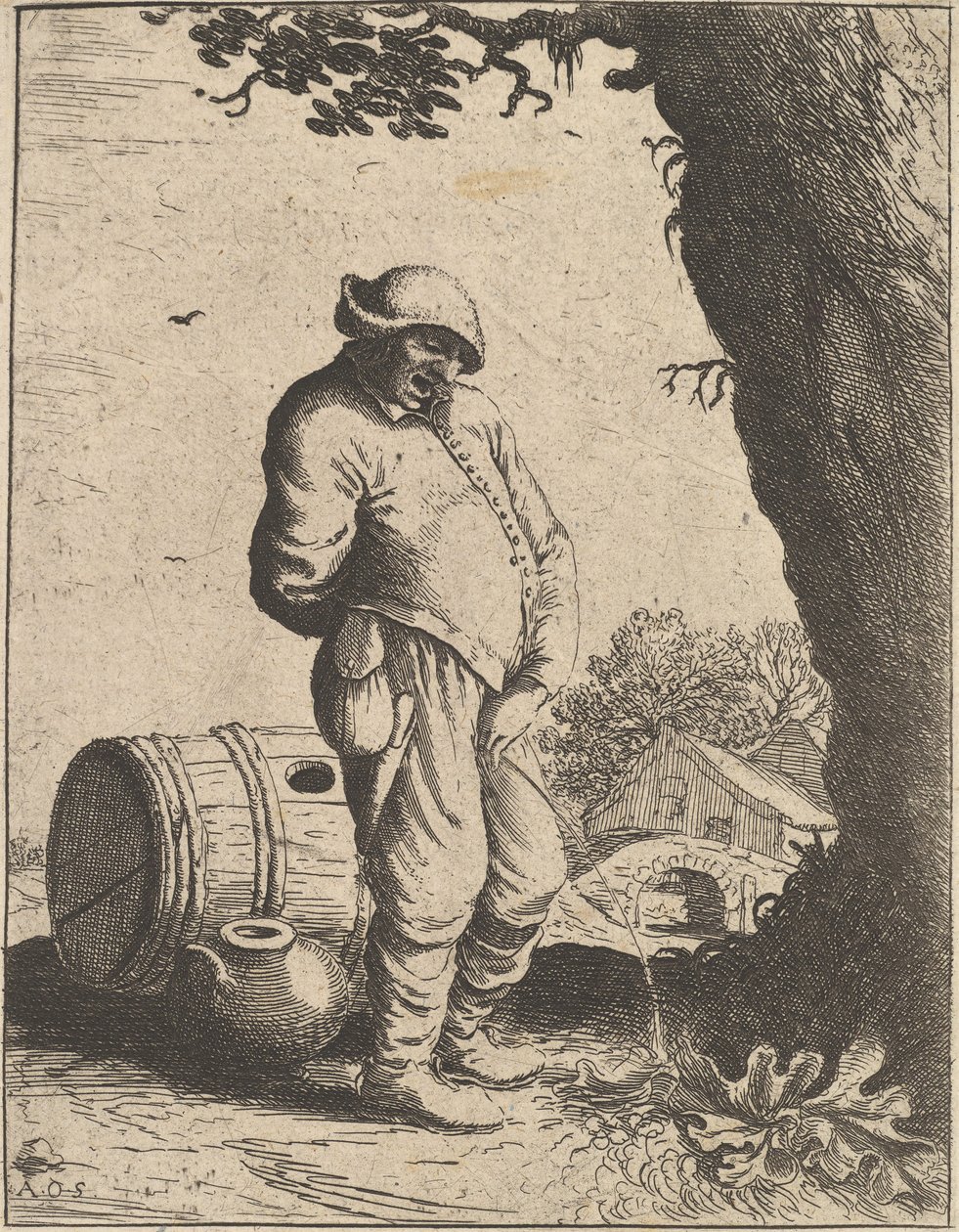 De Pissende Man, 1610-85 door Adriaen Jansz. van Ostade