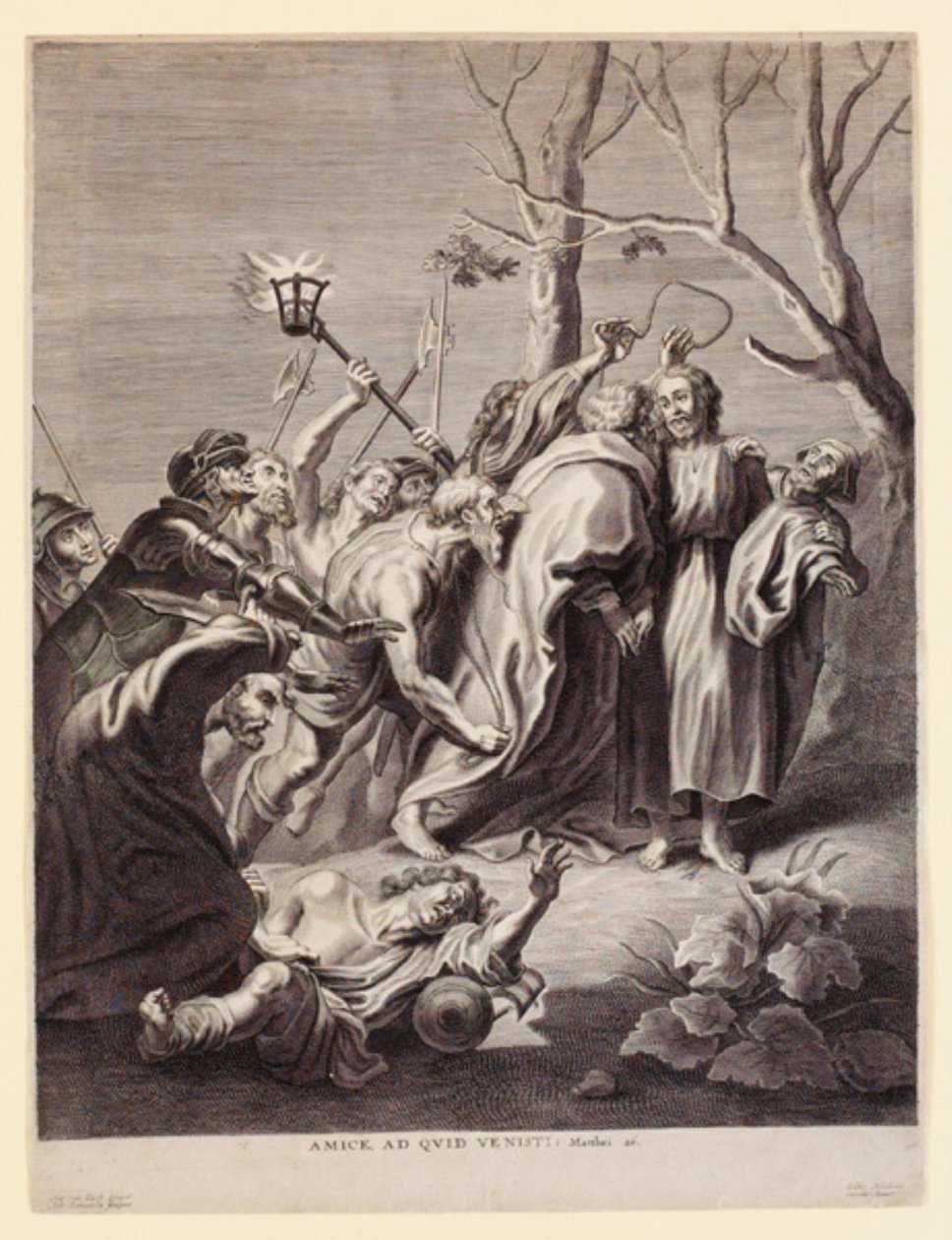 Beeld uit het leven van Jezus. Amice, as quid venesti door Adriaen Lommelin