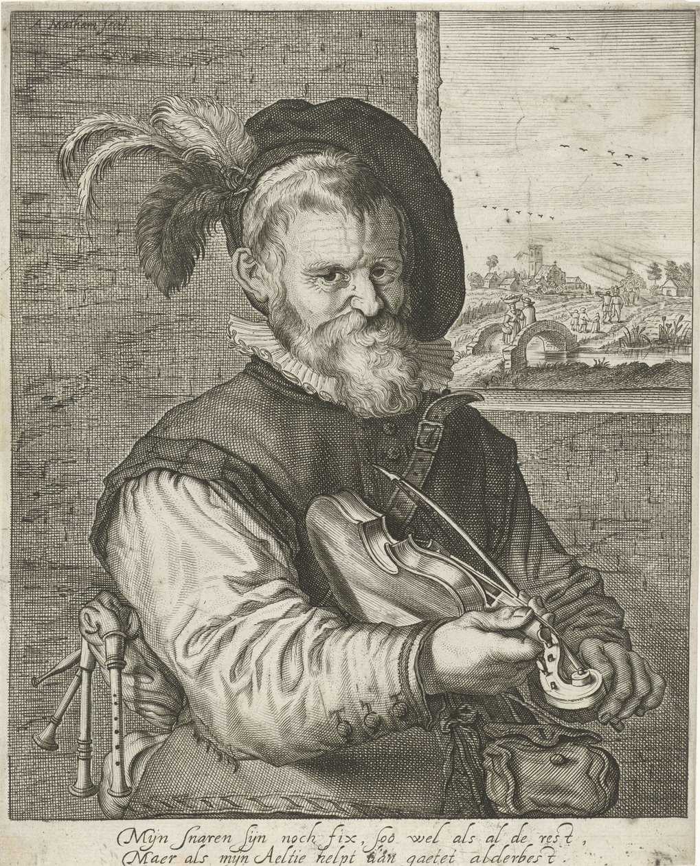 Oude vioolspeler door Adriaen Matham