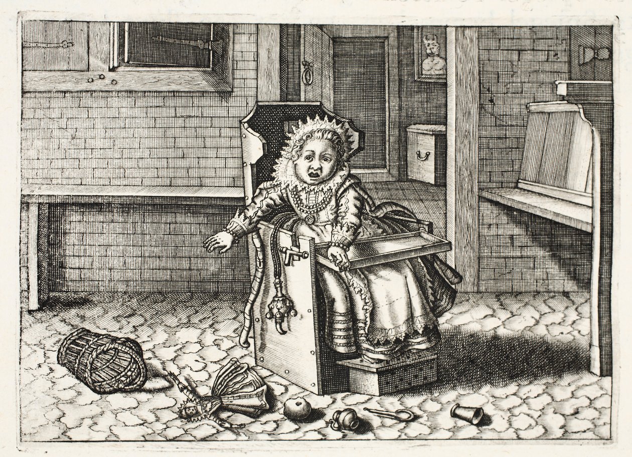 Baby huilt om zijn speelgoed, illustratie uit 